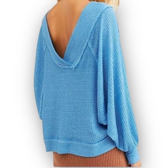Free People We The Free Westend Thermal Top Blue Oversize Drop Shoulder Medium - Picture 14 of 14